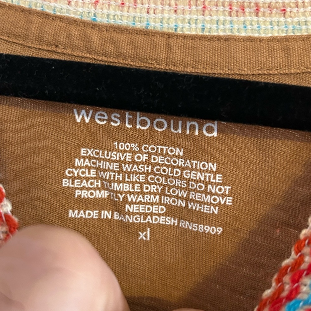 Westbound |Brown V-Neck Top with Colorful Trim | Size XL - Picture 2 of 3